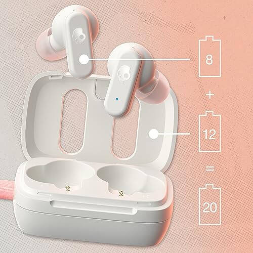 Skullcandy Dime 3 In-Ear Wireless Earbuds, 20 Hr Battery, Microphone, Works with iPhone Android and Bluetooth Devices - Bone/Orange Glow - 3