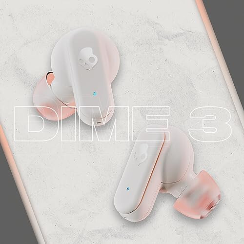 Skullcandy Dime 3 In-Ear Wireless Earbuds, 20 Hr Battery, Microphone, Works with iPhone Android and Bluetooth Devices - Bone/Orange Glow - 6