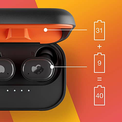 Skullcandy Grind Fuel In-Ear Wireless Earbuds with Wireless Charging, 40 Hr Battery, Skull-iQ, Alexa Enabled, Microphone, Works with iPhone Android and Bluetooth Devices - True Black/Orange - 4