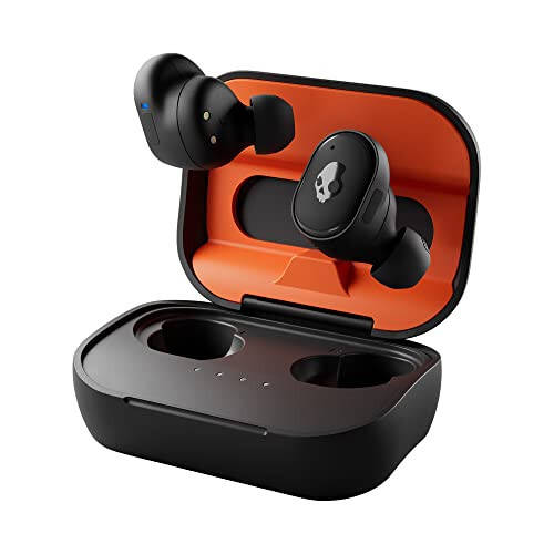 Skullcandy Grind Fuel Kablosuz Kulak İçi Kulaklıklar, Kablosuz Şarj, 40 Saat Pil Ömrü, Skull-iQ, Alexa Desteği, Mikrofon, iPhone Android ve Bluetooth Cihazlarla Uyumlu - Gerçek Siyah/Turuncu - 1