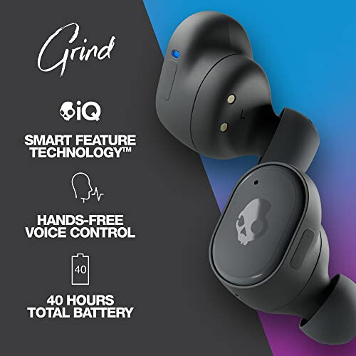 Skullcandy Grind In-Ear Wireless Earbuds, 40 Hr Battery, Skull-iQ, Alexa Enabled, Microphone, Works with iPhone Android and Bluetooth Devices - Chill Grey, S2GTW-P744 - 2