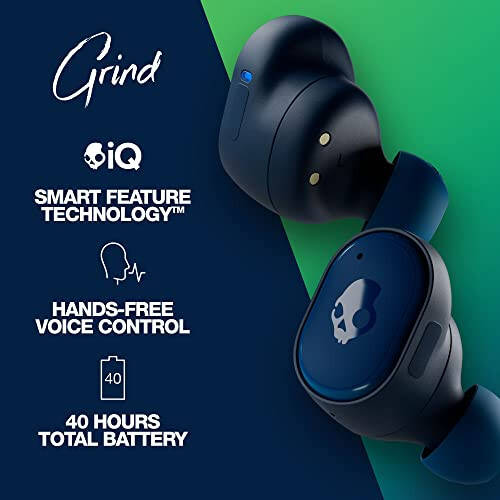 Skullcandy Grind In-Ear Wireless Earbuds, 40 Hr Battery, Skull-iQ, Alexa Enabled, Microphone, Works with iPhone Android and Bluetooth Devices - Dark Blue/Green - 2