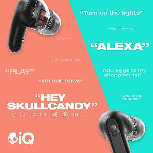 Skullcandy Rail Quloq ichki simsiz quloqchinlari, 42 soat batareya, Skull-iQ, Alexa bilan ishlaydi, Mikrofon, iPhone Android va Bluetooth qurilmalari bilan ishlaydi - Qora - 5