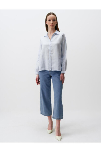 Sky Blue Long Sleeve Basic Linen Shirt - 20