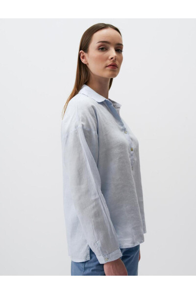 Sky Blue Long Sleeve Basic Linen Shirt - 22