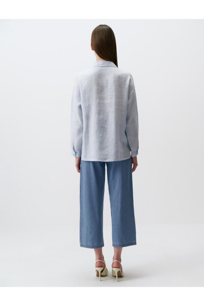 Sky Blue Long Sleeve Basic Linen Shirt - 24