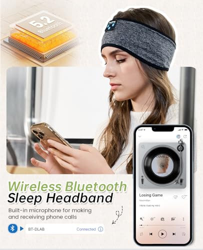 Sleep Headphones Bluetooth Headband Sleeping Headphones Headband Wireless Sleep Headband with Comfortable Earbuds for Side Sleepers, Sleeping Eye Mask for Women Men Workout Running Cool Gifts - 7