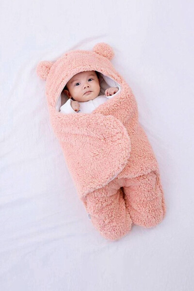 Sleeping Bag Newborn Hooded Swaddle Blanket Plush Baby Outer Swaddle - 6