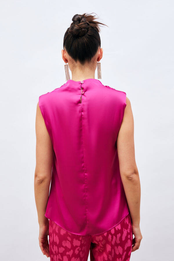 Sleeveless Blouse with Drape Detail - FUCHSIA - 5