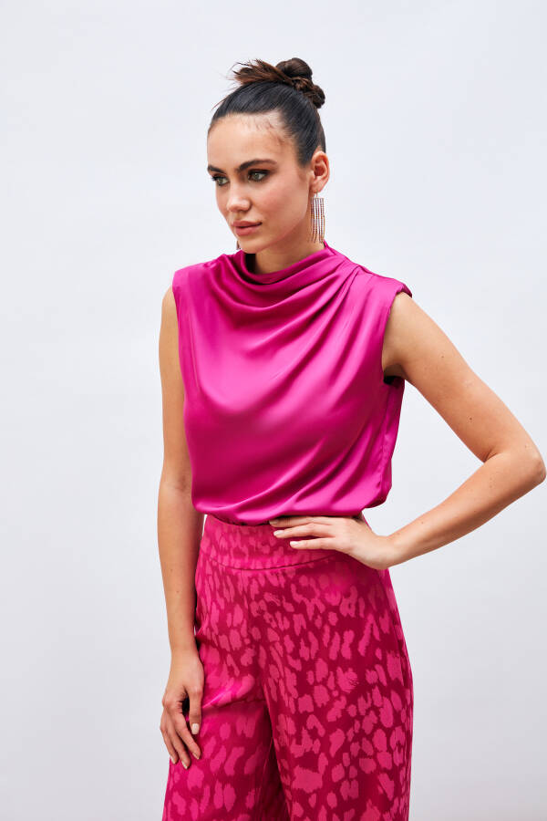 Sleeveless Blouse with Drape Detail - FUCHSIA - 9