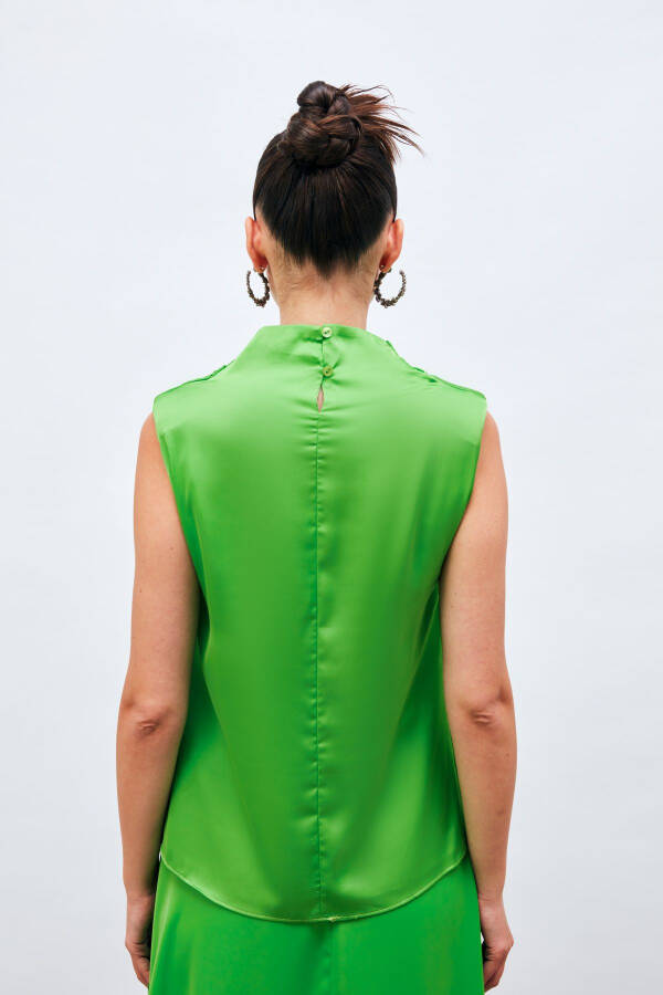 Sleeveless Blouse with Drape Detail - LIGHT GREEN - 4