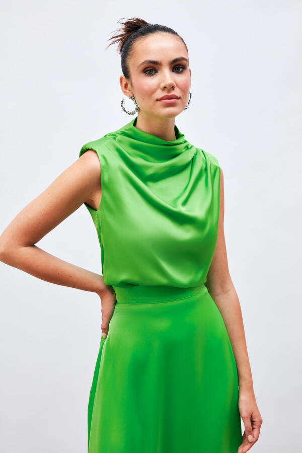 Sleeveless Blouse with Drape Detail - LIGHT GREEN - 6