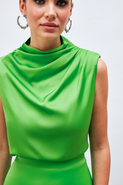 Sleeveless Blouse with Drape Detail - LIGHT GREEN - 7