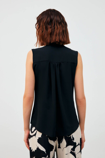 Sleeveless Blouse with Scarf - Black - 7