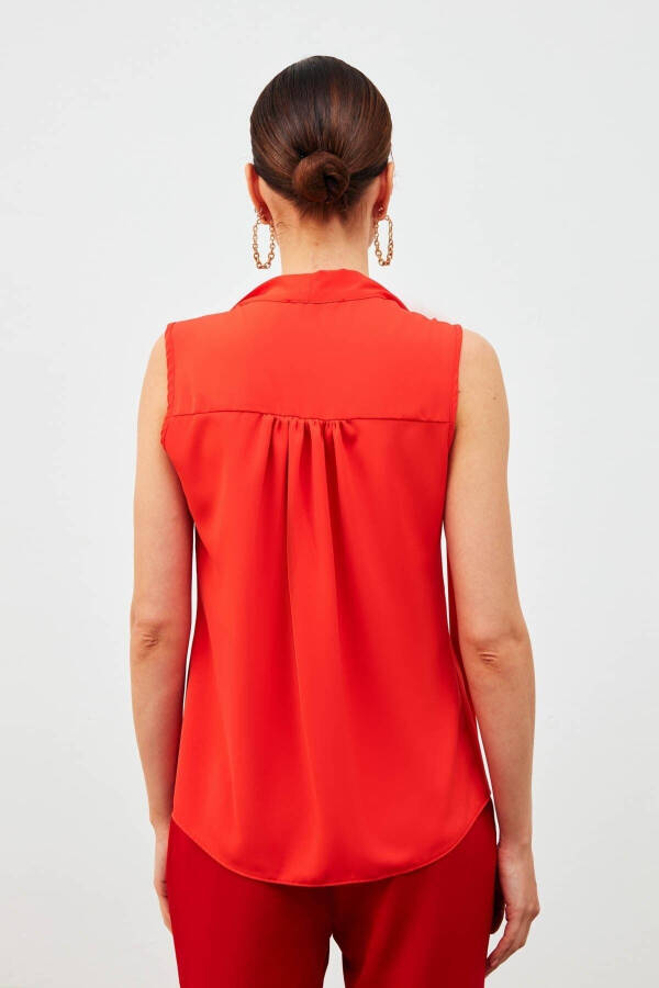 Sleeveless Blouse with Scarf - Coral - 10