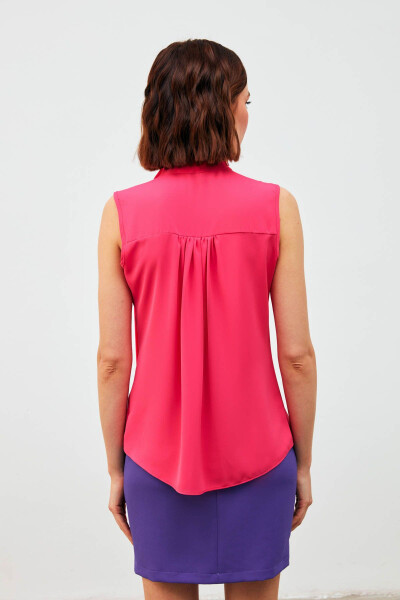 Sleeveless Blouse with Scarf - Fuchsia - 14