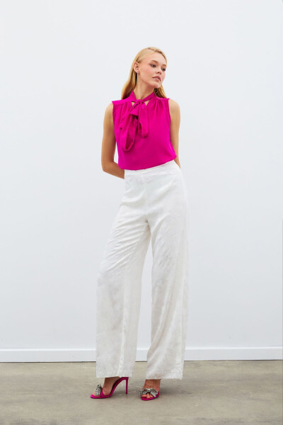 Sleeveless Blouse with Scarf - Fuchsia - 4