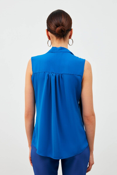 Sleeveless Blouse with Scarf - Sax Blue - 10