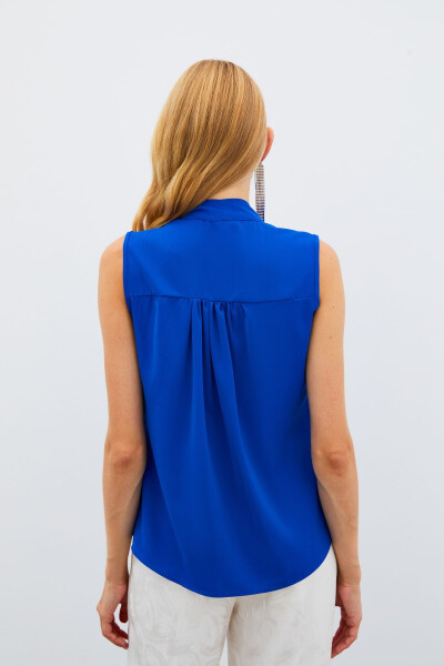 Sleeveless Blouse with Scarf - Sax Blue - 5