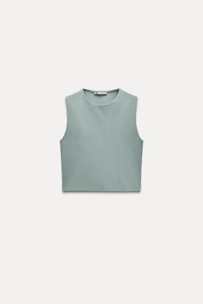 Sleeveless Crop Top - Sea Green - 5