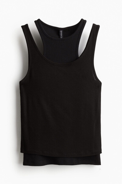 Sleeveless, double layered top with ribbing. - 4