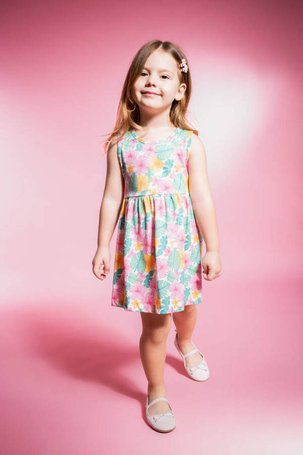 Sleeveless Dress with Girl Baby Pattern Ecru - 1