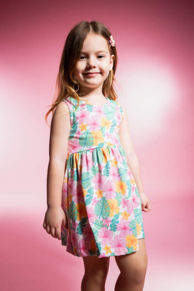 Sleeveless Dress with Girl Baby Pattern Ecru - 3