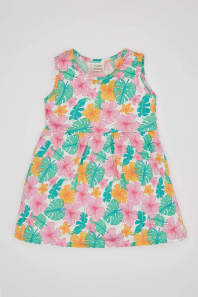 Sleeveless Dress with Girl Baby Pattern Ecru - 4