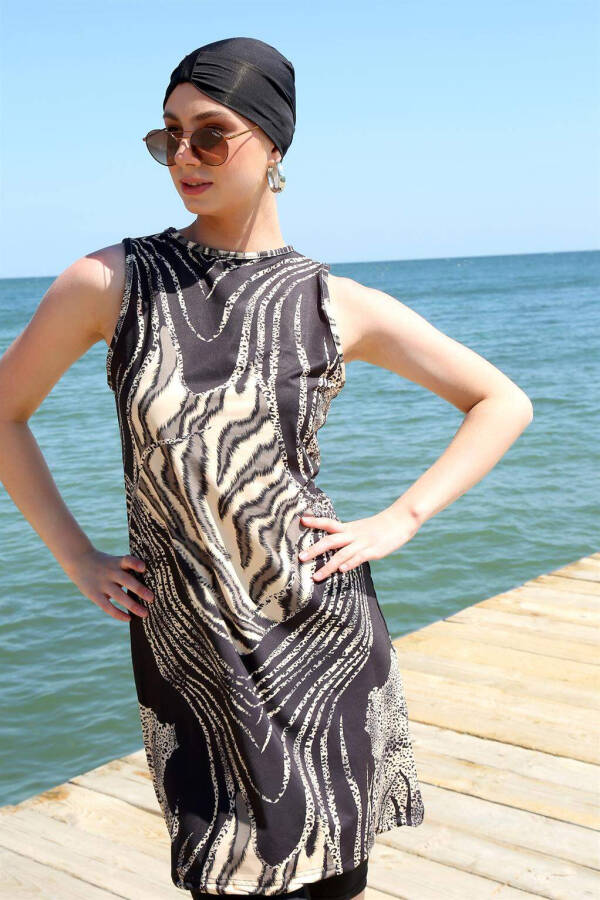 Sleeveless Leopard Half Hijab Swimsuit 33010 - 4