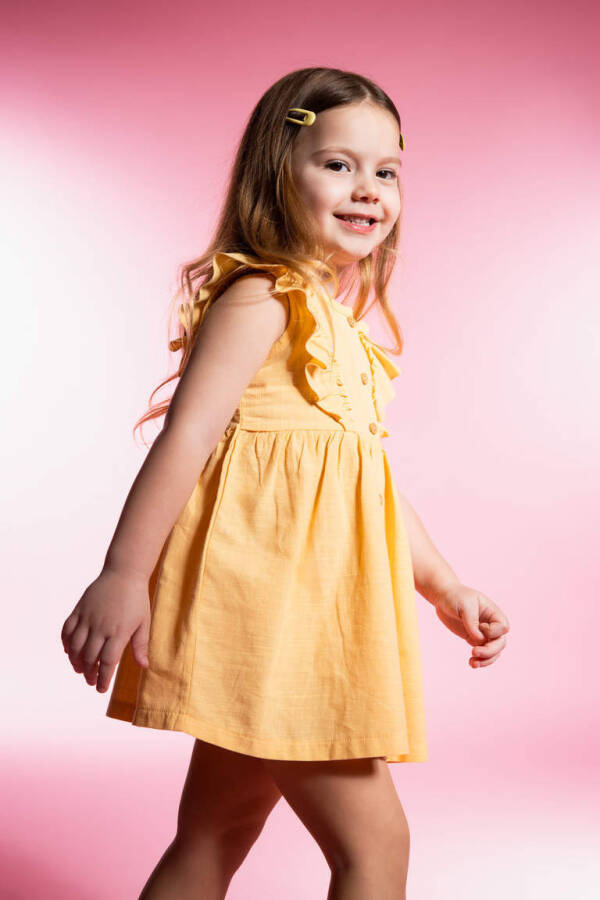 Sleeveless Linen Look Dress for Baby Girls Yellow - 3