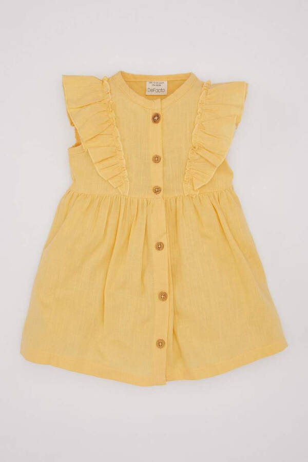 Sleeveless Linen Look Dress for Baby Girls Yellow - 4