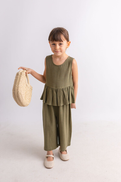 Sleeveless Linen Romper for Girls with Elastic Waist and Button Back - 13