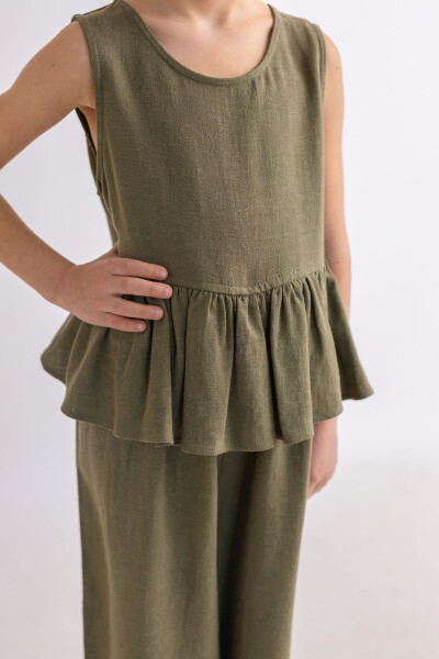 Sleeveless Linen Romper for Girls with Elastic Waist and Button Back - 15