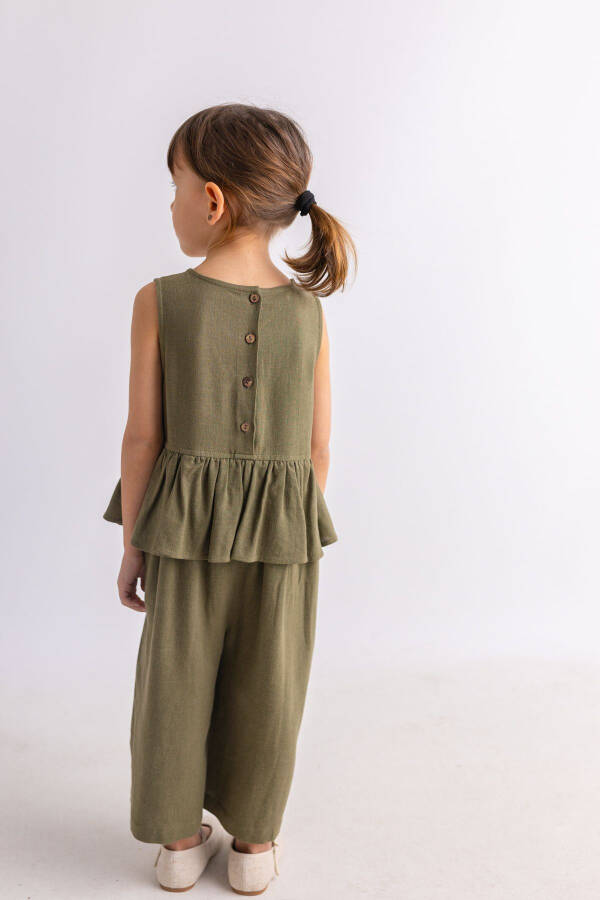 Sleeveless Linen Romper for Girls with Elastic Waist and Button Back - 16