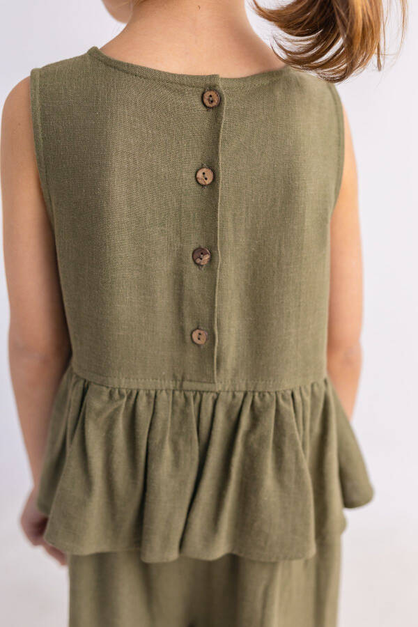 Sleeveless Linen Romper for Girls with Elastic Waist and Button Back - 11