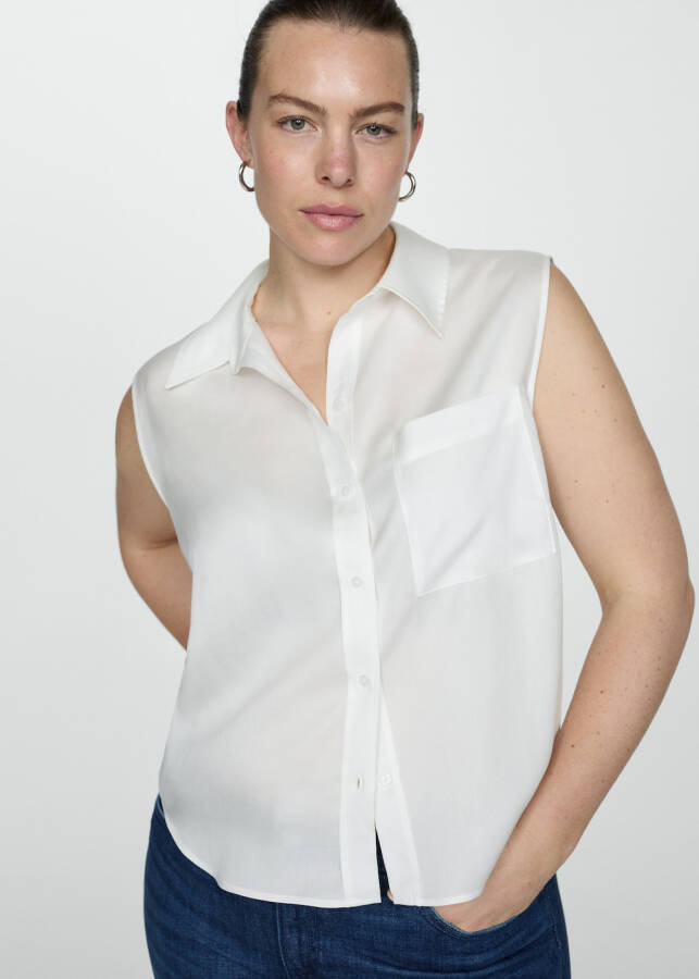 Sleeveless lyocell shirt - Off-White - 2