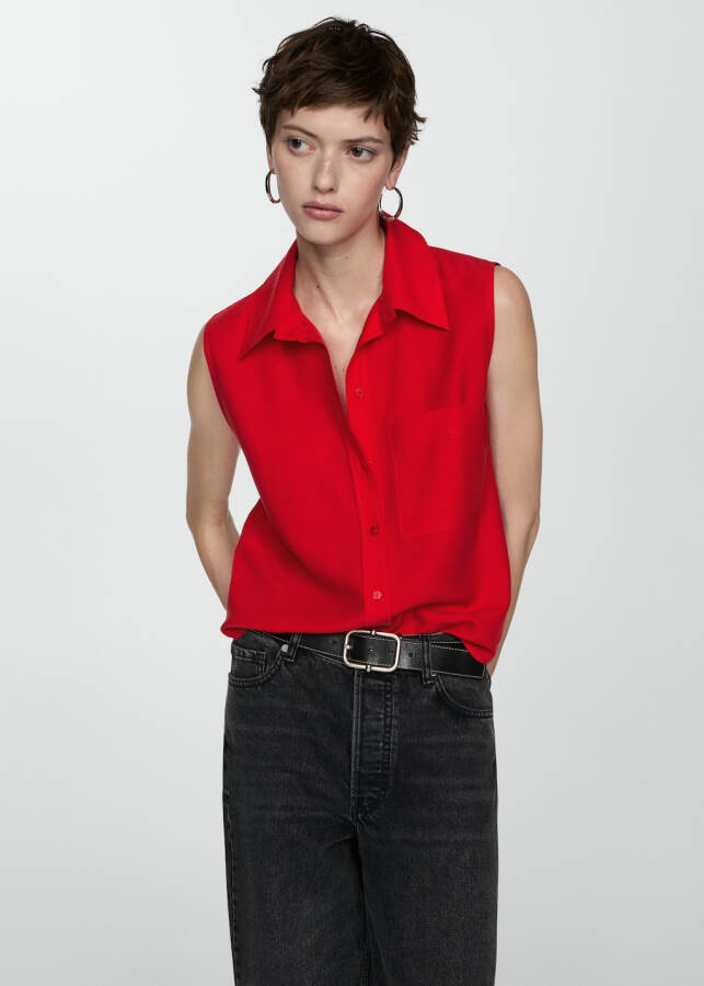 Sleeveless lyocell shirt - Red - 7