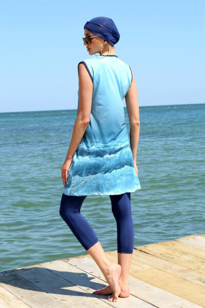 Sleeveless Patterned Half Hijab Swimsuit 33009 - 5