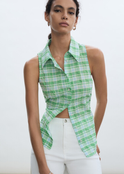 Sleeveless plaid green shirt - 6