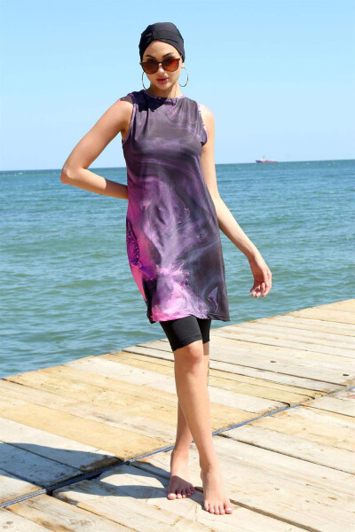 Sleeveless Printed Half Hijab Swimsuit 33011 - 1