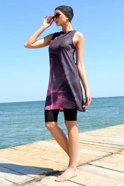 Sleeveless Printed Half Hijab Swimsuit 33011 - 2