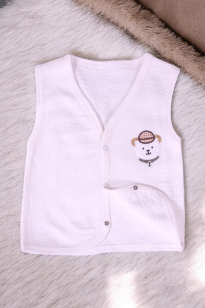 Sleeveless quilted vest for baby boys with bear embroidery. - 4