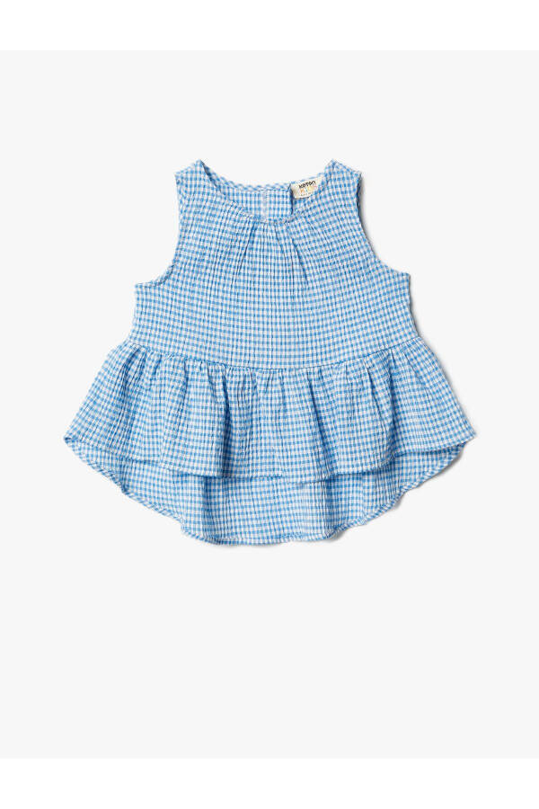 Sleeveless, ruffled, checkered blouse - 1