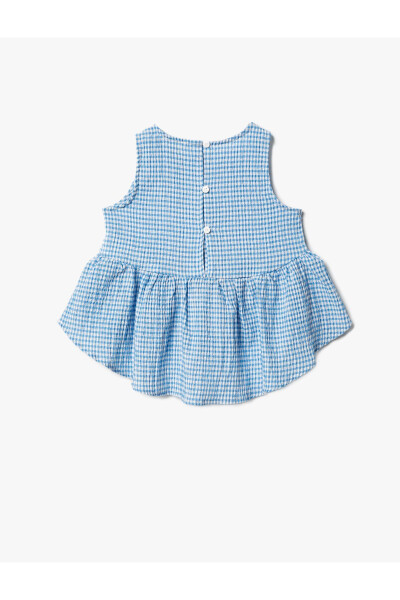 Sleeveless, ruffled, checkered blouse - 2