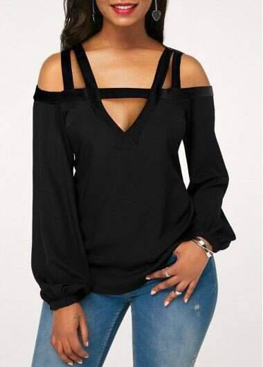 Sleeveless, shoulder and chest neckline, long sleeve, viscose blouse. - 2