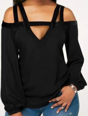 Sleeveless, shoulder and chest neckline, long sleeve, viscose blouse. - 3