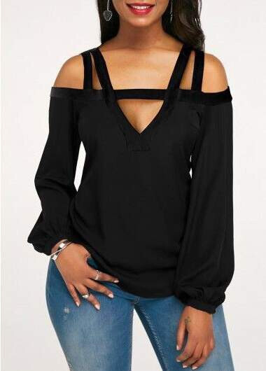 Sleeveless, shoulder and chest neckline, long sleeve, viscose blouse. - 4