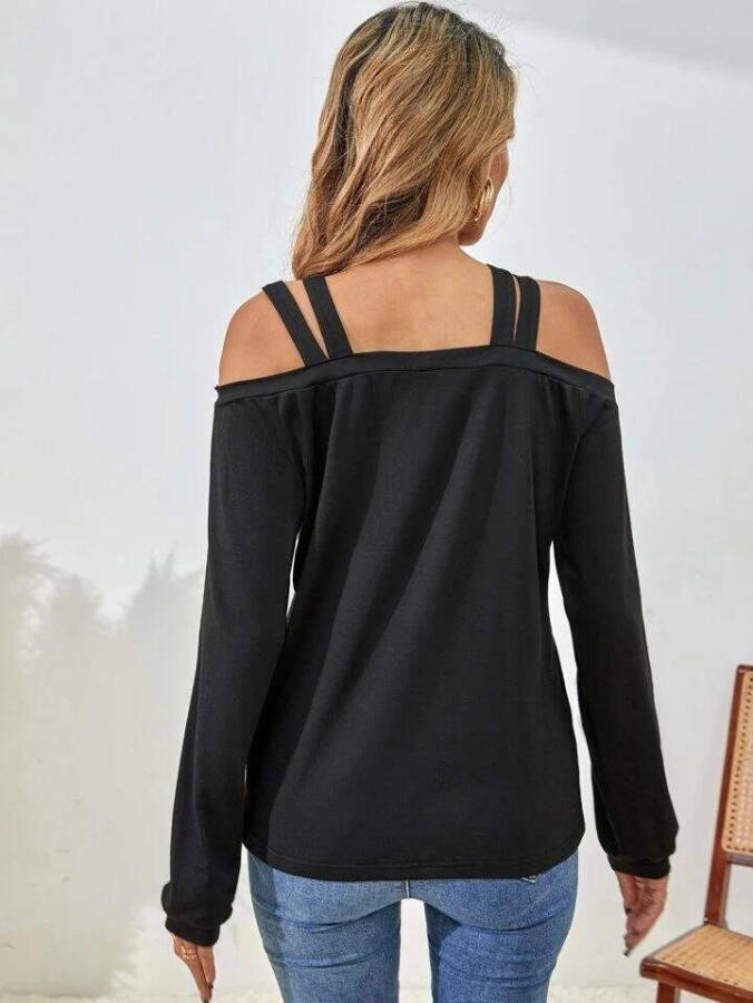 Sleeveless, shoulder and chest neckline, long sleeve, viscose blouse. - 5