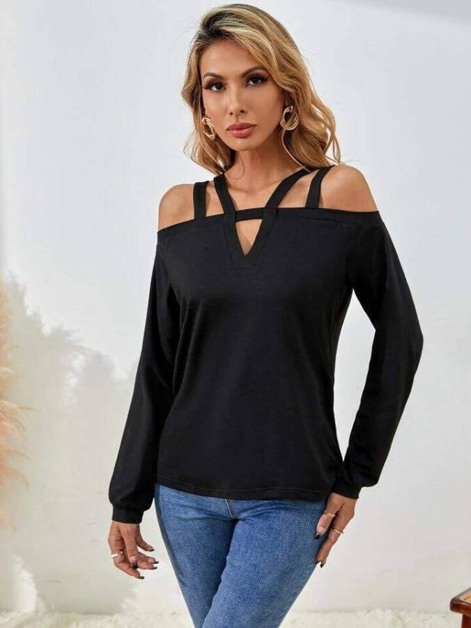 Sleeveless, shoulder and chest neckline, long sleeve, viscose blouse. - 7