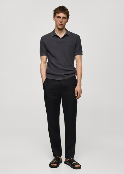 Slim fit, 100% linen black pants. - 2